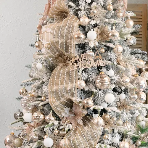 Miniatura 7 de Juego de adornos de bolas de Navidad surtidas de 100 unidades, decoración de árbol de Navidad de temporada inastillable con paquete de regalo Dorado