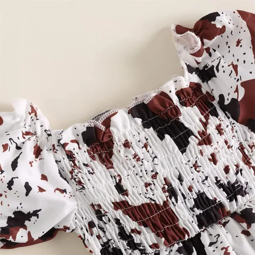 Miniatura 5 de YINGISFITM Mameluco de manga larga para bebé niña con volantes, estampado de vaca, vestido de verano, ropa linda