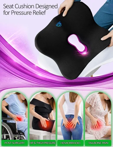 Miniatura 7 de Cojín de asiento de espuma viscoelástica para aliviar la presión, cojín ergonómico para silla de oficina para alivio del dolor de coxis, ciática