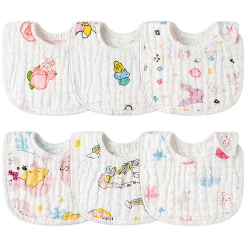 Miniatura 14 de Zainpe 6 piezas de baberos de algodón de muselina con broches para bebé con patrón de conejo, oso, oveja, pañuelos para babero suaves, absorbentes