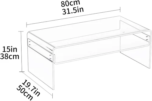 Miniatura 3 de Mesa de café acrílica para sala de estar con estante de almacenamiento abierto, mesa rectangular transparente de Lucite (1, Transparente, Normal)
