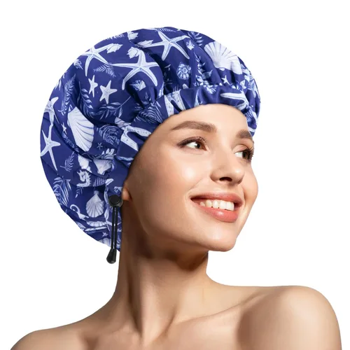 Miniatura 11 de 1 pieza de gorro de ducha, gorro de baño de doble capa y ajustable para la ducha, gorro de pelo extragrande reutilizable para mujer, exterior