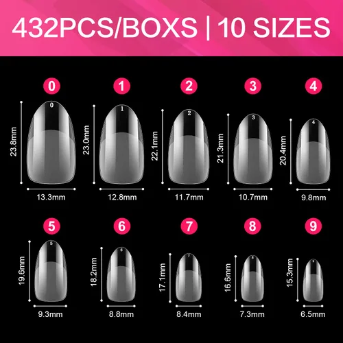 Miniatura 3 de AIMEILI 432 puntas de uñas postizas cortas de almendra, redondas, de cobertura completa, para extensión de uñas de remojo, uñas postizas acrílicas a