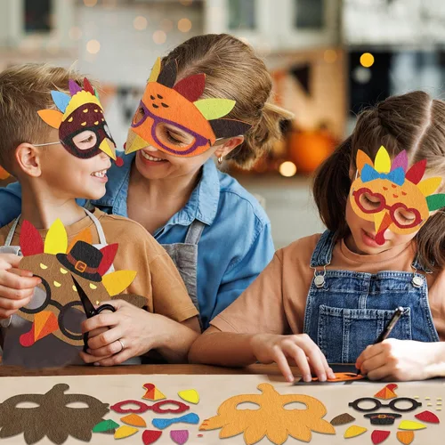 Miniatura 5 de Qyeahkj Kit de manualidades de máscara de pavo de Acción de Gracias, 126 piezas, espuma de fieltro de otoño, manualidades para niños de 3 a 5, 4 a