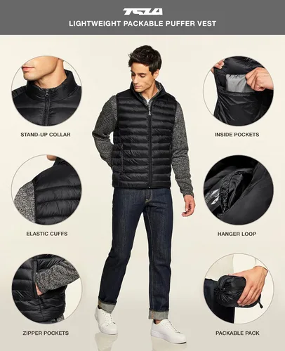 Miniatura 3 de TSLA Chaleco acolchado ligero y plegable para hombre chalecos impermeables para invierno al aire libre
