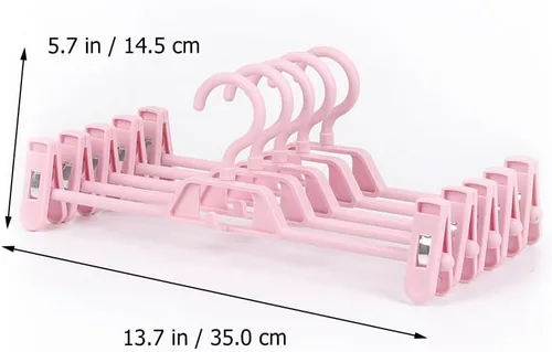 Miniatura 2 de DOITOOL Paquete de 10 perchas antideslizantes rosas para pantalones con clips ajustables, clips de plástico retráctiles para el hogar