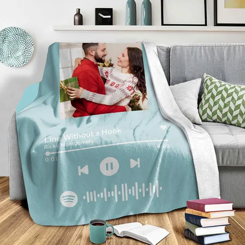 Miniatura 16 de Manta personalizada con escaneo de imágenes, código de Spotify, foto negra, manta de forro polar personalizada, manta suave para cuna, manta