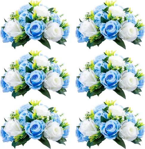 Miniatura 49 de NUPTIO Centros de mesa de flores blancas para mesas: 6 piezas de arreglo de bolas de flores artificiales para fiesta de boda, rosa floral falsa
