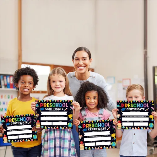 Miniatura 5 de 30 certificados de posgrado preescolar, coloridos diplomas de jardín de infantes, suministros de graduación, premios de logro estudiantil para Negro
