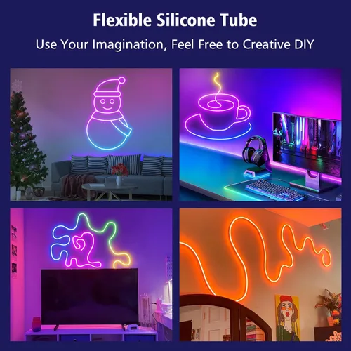 Miniatura 2 de DBFAIRY Luz de Cuerda de Neón Inteligente, 16.4 Pies Luces de Cuerda de Neón RGB que Cambian de Color IC con Aplicación Remota Sincronización