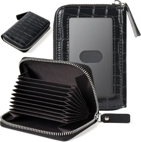 Miniatura 8 de Tarjetero RFID para tarjetas de crédito, cartera pequeña con cremallera de acordeón, estuche organizador de tarjetas para mujeres y hombres