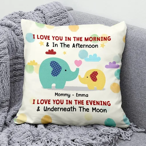 Almohada cuadrada personalizada para mamá de bebé, niño o niña, regalos únicos para bebés, elefante, mamá y bebé, amor, lindo niño, nombre