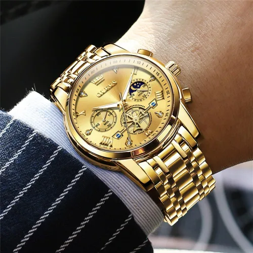 Miniatura 4 de OLEVS Relojes para hombre de plata, reloj de cronógrafo de acero inoxidable para hombre, reloj analógico de cuarzo de cara grande para hombre