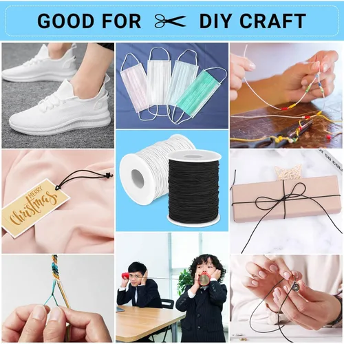 Miniatura 7 de selizo - Paquete de 2 cuerdas elásticas para pulseras, collares, cuentas, fabricación de joyas y costura (0.047 in, 109 yardas, negro y blanco)