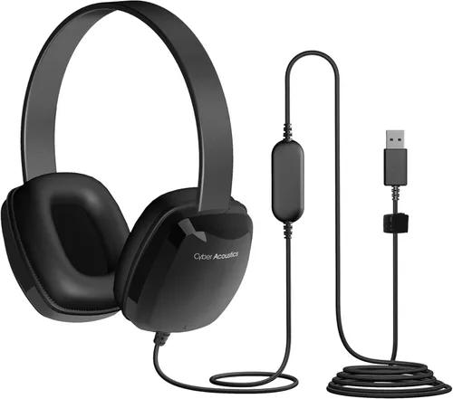 Cyber Acoustics Auriculares estéreo USB para PC y dispositivos en la oficina, el aula o el hogar (ACM-6005), color negro