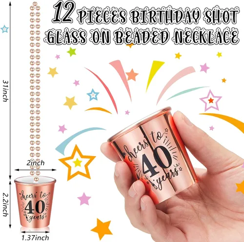 Miniatura 2 de Uiifan 12 piezas de 40º 50º 60º collar de vasos de chupito de cumpleaños de plástico con cuentas para fiesta de cumpleaños, suministros