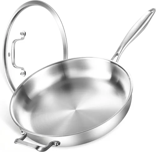 Miniatura 13 de DELARLO - Sartén de acero inoxidable de 8 pulgadas, sartén de inducción de tres capas compatible con hasta 600 ℉, calor rápido y uniforme, apto