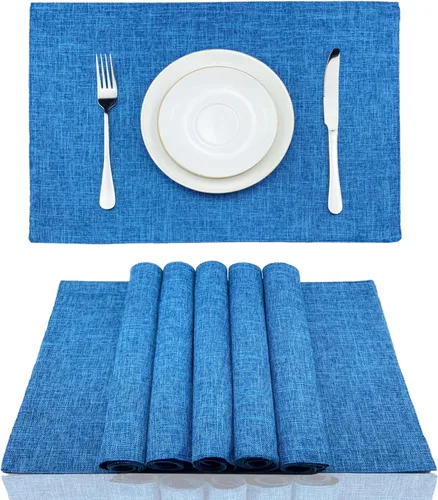 Miniatura 21 de Weabetfu Juego de 4 manteles individuales de tela resistentes al calor, manteles individuales de algodón y lino, lavables a máquina, manteles