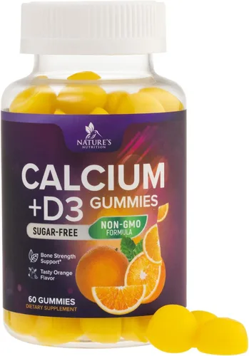 Gomitas de suplemento de calcio – Gomitas de calcio sin azúcar con vitamina D3 para una mejor absorción – Apoya la salud inmunológica, huesos y