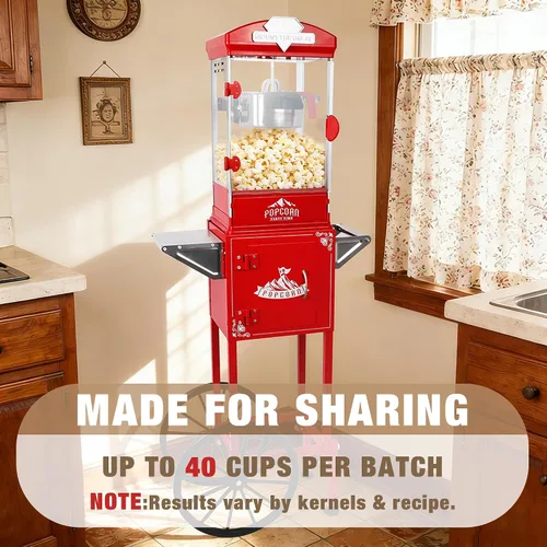 Miniatura 5 de Máquina de palomitas de maíz de 10 onzas con carrito, fabricante de estilo vintage de cine - Acrílico inastillable y armario de almacenamiento