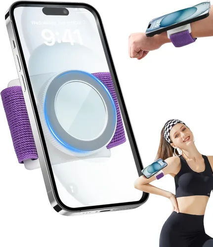 Miniatura 11 de Soporte de teléfono para correr para iPhone [giratorio de 360° y anticaída mejorado] Soporte magnético para teléfono celular, brazalete compatible