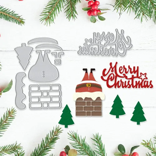 Miniatura 4 de Troqueles de corte de árbol de Navidad para hacer tarjetas y decoraciones de álbumes de fotos, Papá Noel con palabras de Feliz Navidad, troqueles