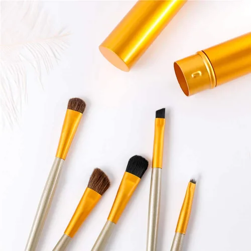 AKOAK 5 unids/set Viaje Portátil Mini Ojo Maquillaje Cepillo Aplicar Sombra de Ojos Delineador de Cejas Cepillo de Maquillaje de Labios Juego de Oro