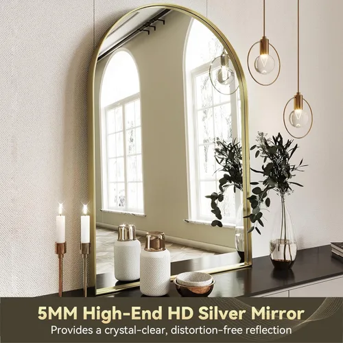 Miniatura 4 de Brightify - Espejo arqueado de 30 x 40 pulgadas, espejo dorado con marco de metal para pared, espejo de tocador superior para baño, espejo para sala