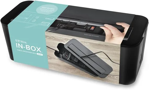 UT Wire In-Box - Caja de gestión de cables extragrande para protector de sobretensiones en el escritorio, color negro