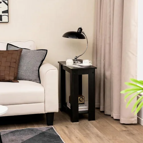 Miniatura 8 de Giantex Narrow End Table, 2-Tier Side Table with Open Storage Shelf, Retro Wood Sofa Table Bedside Tables for Small Spaces, Slim Nightstand for