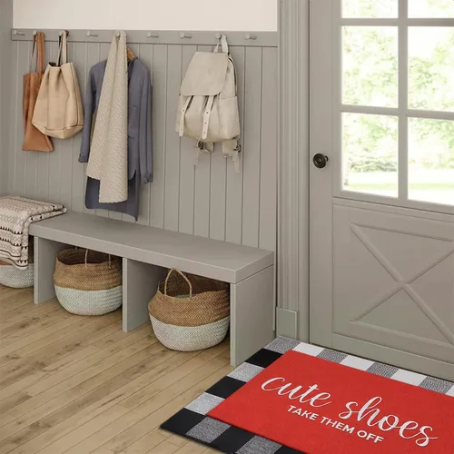 Miniatura 5 de Tapete de bienvenida para puerta delantera al aire libre, tapete para entrada exterior de la casa, lindo tapete para quitar los zapatos en la Rojo