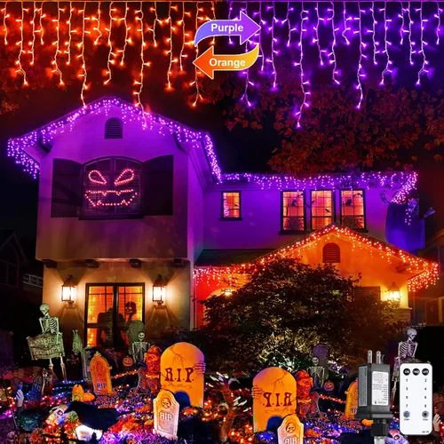 Miniatura 13 de JMEXSUSS 400 luces LED de Navidad de carámbano de 38.8 pies con control remoto, tira de luces multicolor para exteriores enchufables, 8 modos