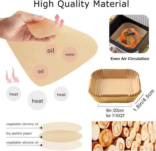 Miniatura 2 de Palksky 100 piezas de papel cuadrado para freidora de aire, forros para hornear, papel de hornear para freidora de aire, impermeable, a prueba