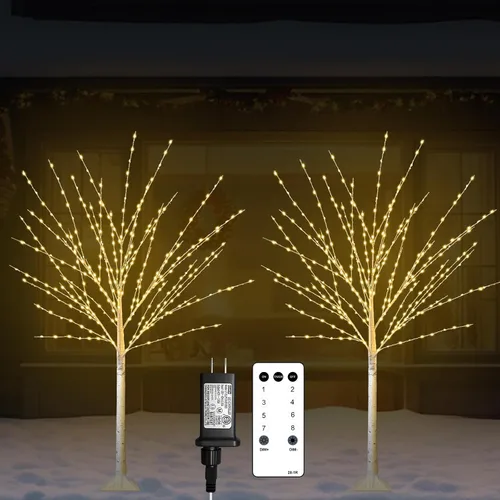 Miniatura 9 de Árbol de abedul iluminado de 4 pies con 400 luces LED de color blanco cálido, 8 modos, temporizador remoto de árbol de Navidad, árbol de Navidad