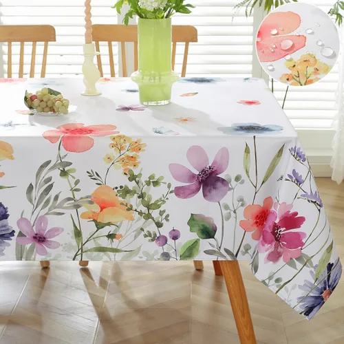 Miniatura 10 de SASTYBALE Mantel cuadrado de primavera y verano de 52 x 52 pulgadas, diseño de hojas de eucalipto en acuarela, mantel de tela lavable sin arrugas