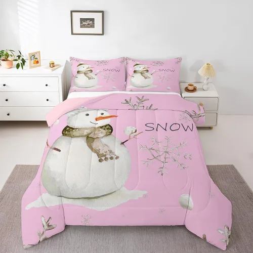 Miniatura 19 de Erosebridal Juego de ropa de cama Kawaii de muñeco de nieve tamaño individual para niños y niñas, juego de ropa de cama de feliz año nuevo, edredón