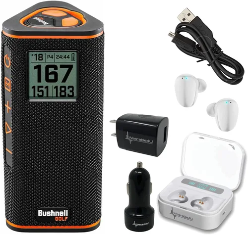 Miniatura 5 de Altavoz Bluetooth Bushnell Wingman View Golf GPS con auriculares Ultimate Black y paquete de cargadores de pared y coche