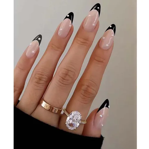 Miniatura 18 de RikView uñas postizas de punta francesa de longitud media, uñas negras adhesivas, uñas cuadradas naturales para mujeres