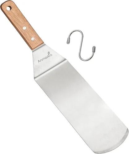 Miniatura 12 de Juego de espátulas de metal, espátula larga para plancha, espátulas de teppanyaki, raspador de plancha y aleta para panqueques o volteador