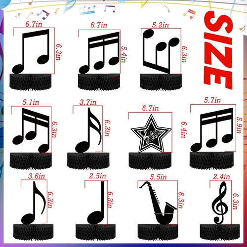 Miniatura 5 de 12 piezas de notas musicales de nido de abeja, decoración de fiesta musical, decoración de mesa retro, centros de mesa de fiesta para niños, notas