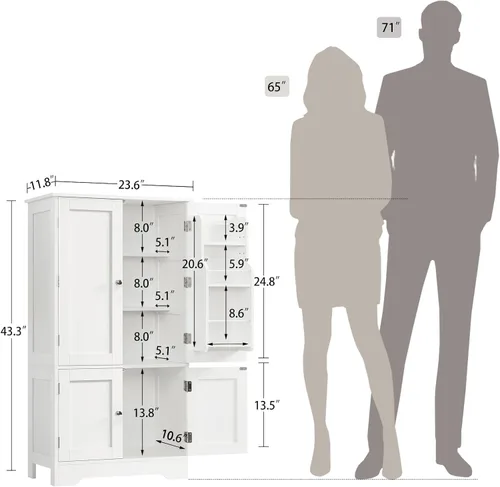 Miniatura 3 de TEENFON Armario de despensa de 43 pies de alto con 4 puertas, armario de cocina con 6 estantes de puerta, armario de almacenamiento-despensa