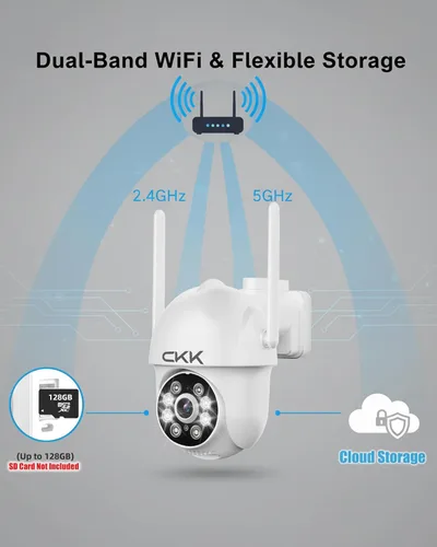 Miniatura 5 de CKK - Cámaras de seguridad 2K para exteriores, 2.4G/5G, cámaras de seguridad inalámbricas para el hogar, 360 PTZ, detección de movimiento PIR