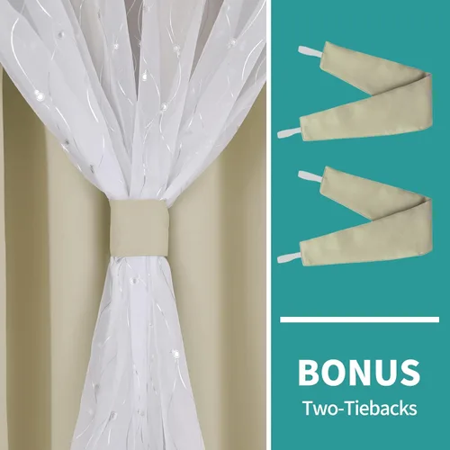 Miniatura 7 de BGment Cortinas de oscurecimiento de habitación con superposición transparente, cortinas de tul estampado plateado de doble capa para sala de estar