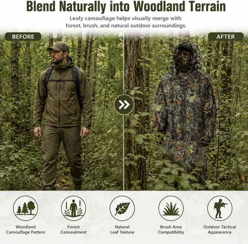 Miniatura 7 de Traje Ghillie, traje de camuflaje frondoso 3D, ropa de camuflaje de caza, ropa de bosque para caza, Airsoft, fotografía de vida silvestre