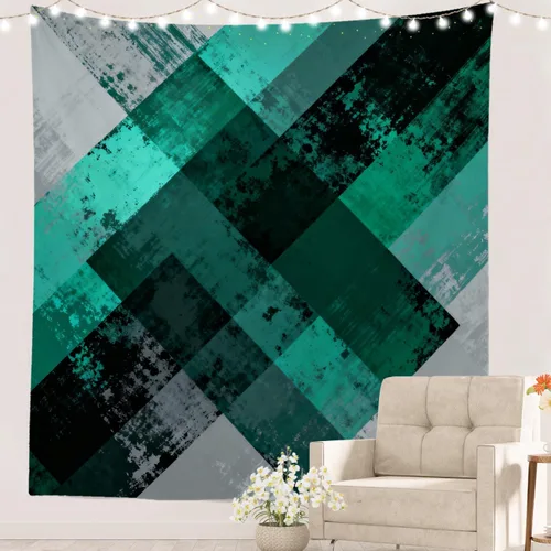 Miniatura 39 de Batmerry Tapiz azul y blanco, tapiz abstracto de pintura azul, negro, gris y blanco, para sala de estar, dormitorio, pared, decorativo, 51.2 x 59.1
