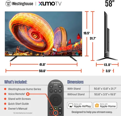 Miniatura 7 de Westinghouse Smart TV de 58 pulgadas, 4K UHD Xumo TV con HDR10, control remoto de voz, Dolby Vision, Dolby Atmos, sin borde, televisor LED