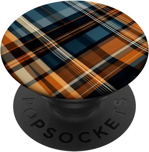 Miniatura 6 de Navy Black and Orange Plaid Halloween PopSockets MagSafe PopGrip de calabazas de otoño para iPhone