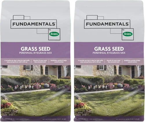 Fundamentals by Scotts Semilla de Césped Mezcla de Raygrass Perenne, Ideal para Zonas Soleadas y de Alto Tráfico y Control de Erosión, 3 libras