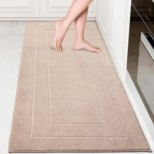 Miniatura 17 de PURRUGS Juego de 2 alfombras de cocina lavables a máquina (24 x 35.5 + 24 x 59 pulgadas), alfombras de pasillo de cocina antideslizantes y Marrón