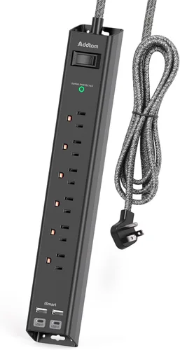 Miniatura 8 de Addtam 2 FT Power Strip Surge Protector with USB C, Flat Plug Extension Cord, 6 AC Outlets 4 USB Ports (2 USB C), 1875W/15A Multi Plug Outlet
